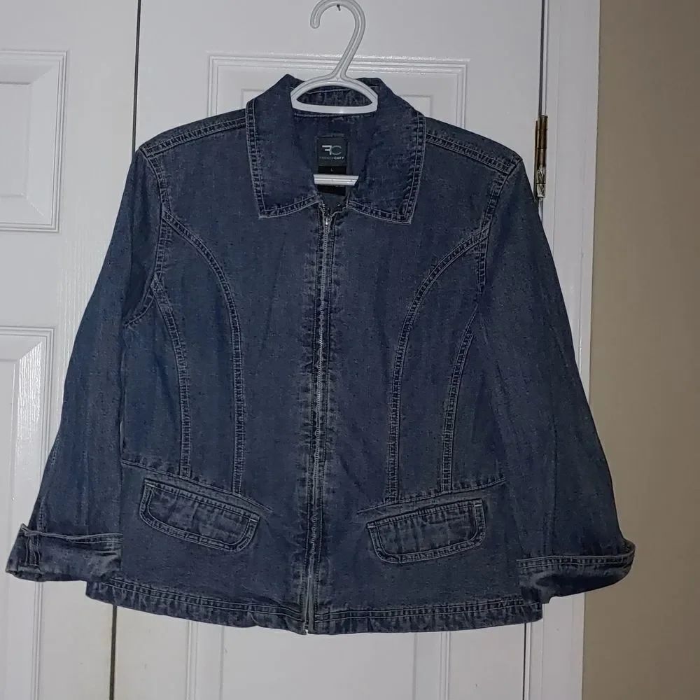 French Cuff Zipper front denim  jean jacket Sz L NWOT